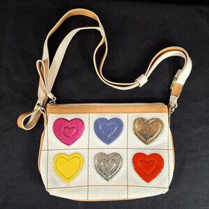 Vintage Brighton Love Leather Crossbody Patchwork Hearts Purse Multicolor